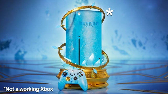 На изображении изображена сине-золотая консоль Xbox, которая на самом деле не работает. 
