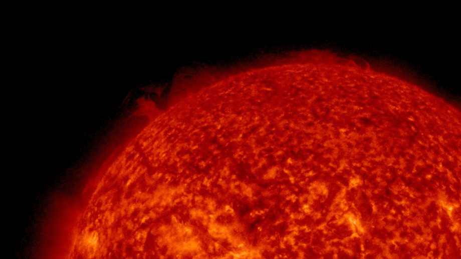 Looped video footage of a massive plasma eruption coming from the sun
