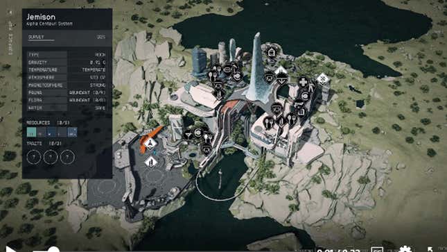 На снимке экрана показана Новая Атлантида на новом экране карты Starfield.