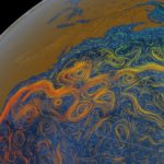A visualization from space of the Gulf Stream as it unfurls across the North Atlantic Ocean.
