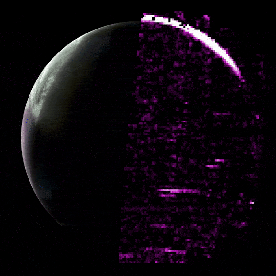 Зацикленная видеозапись, показывающая мигающие фиолетовые огни на Марсе, где должно было быть полярное сияние.