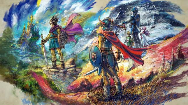 Фэнтезийные персонажи в концепт-арте Dragon Quest стоят наготове.